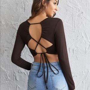 Lace Up Open Back Solid Crop Top